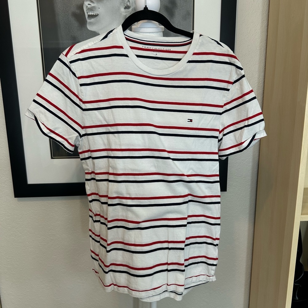 Tommy Hilfiger White Tee with Red and Black Stripes